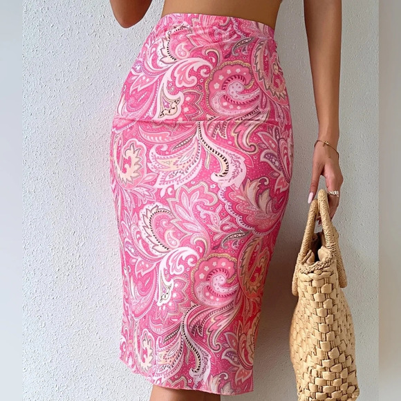 High Waist Paisley Print Skirt